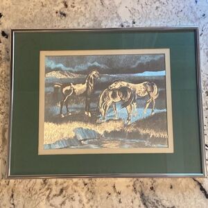 VTG Horses Equine Equestrian Framed Art Foil Picture 14x11 Manifestations 1983